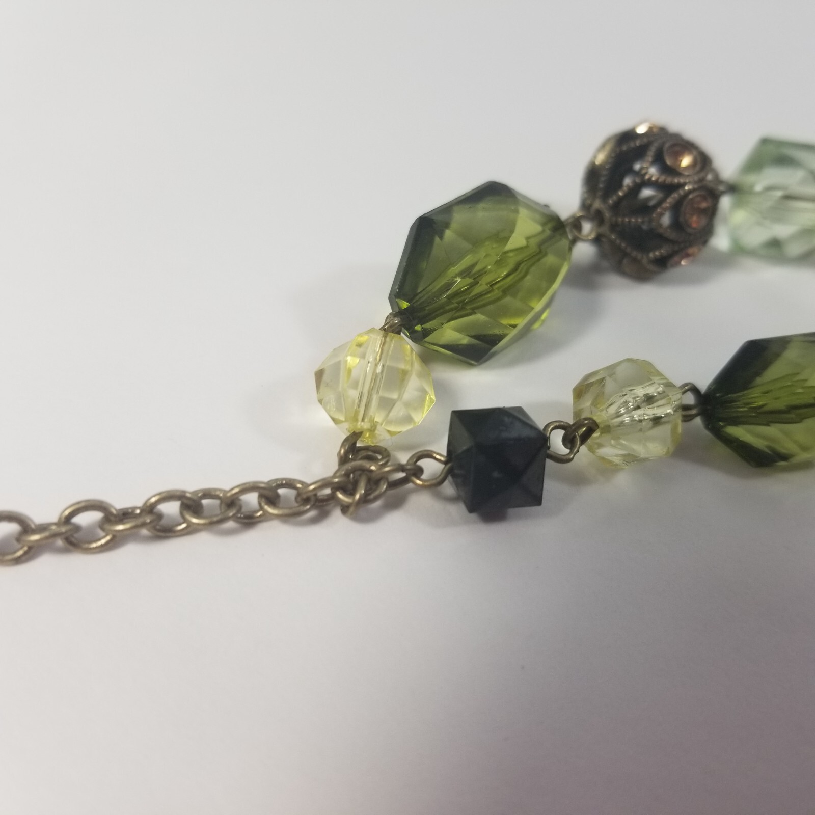 VINTAGE Choker Collar Bib Rhinestone Green Beaded Necklace Double Strand