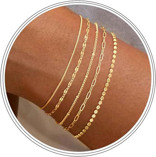 Dainty Simple Gold Bracelets for Women, Stackable Satellite Gold-Style01