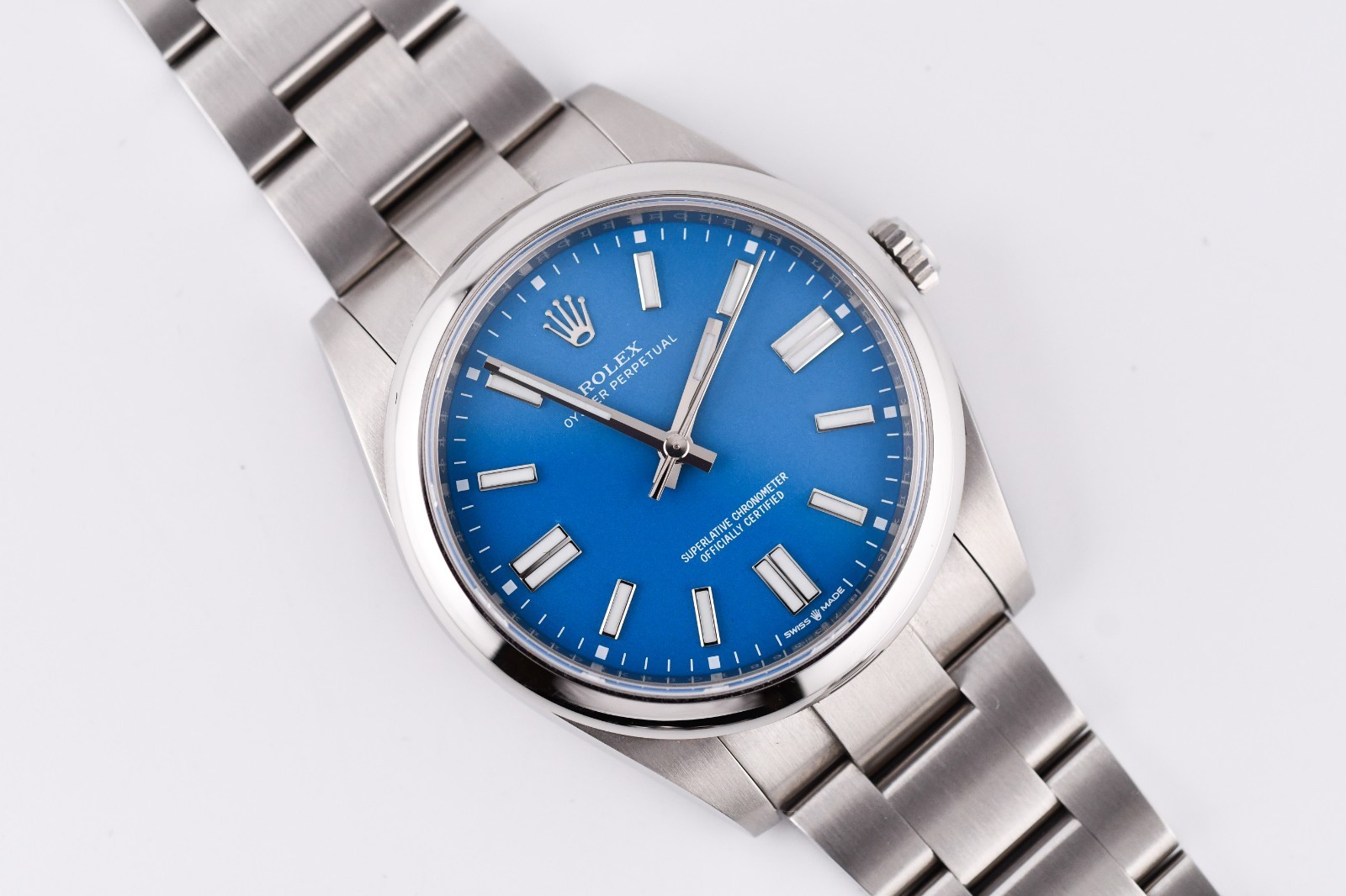 Rolex Oyster Perpetual 41mm Ref. 124300 Custom Blue Dial Box and Paper