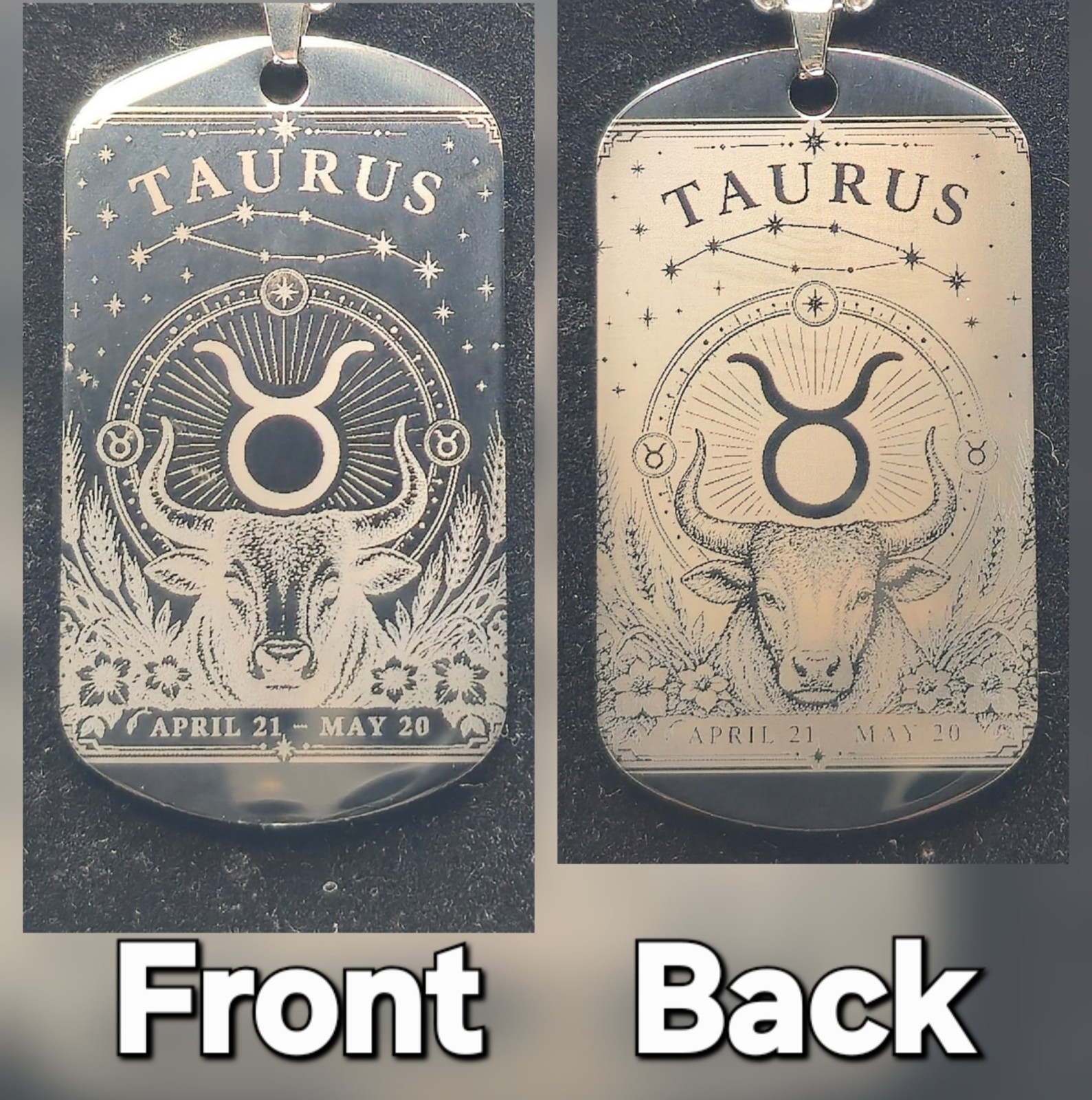 Taurus double sided Zodiac Necklace with Astrological Horoscope Pendant
