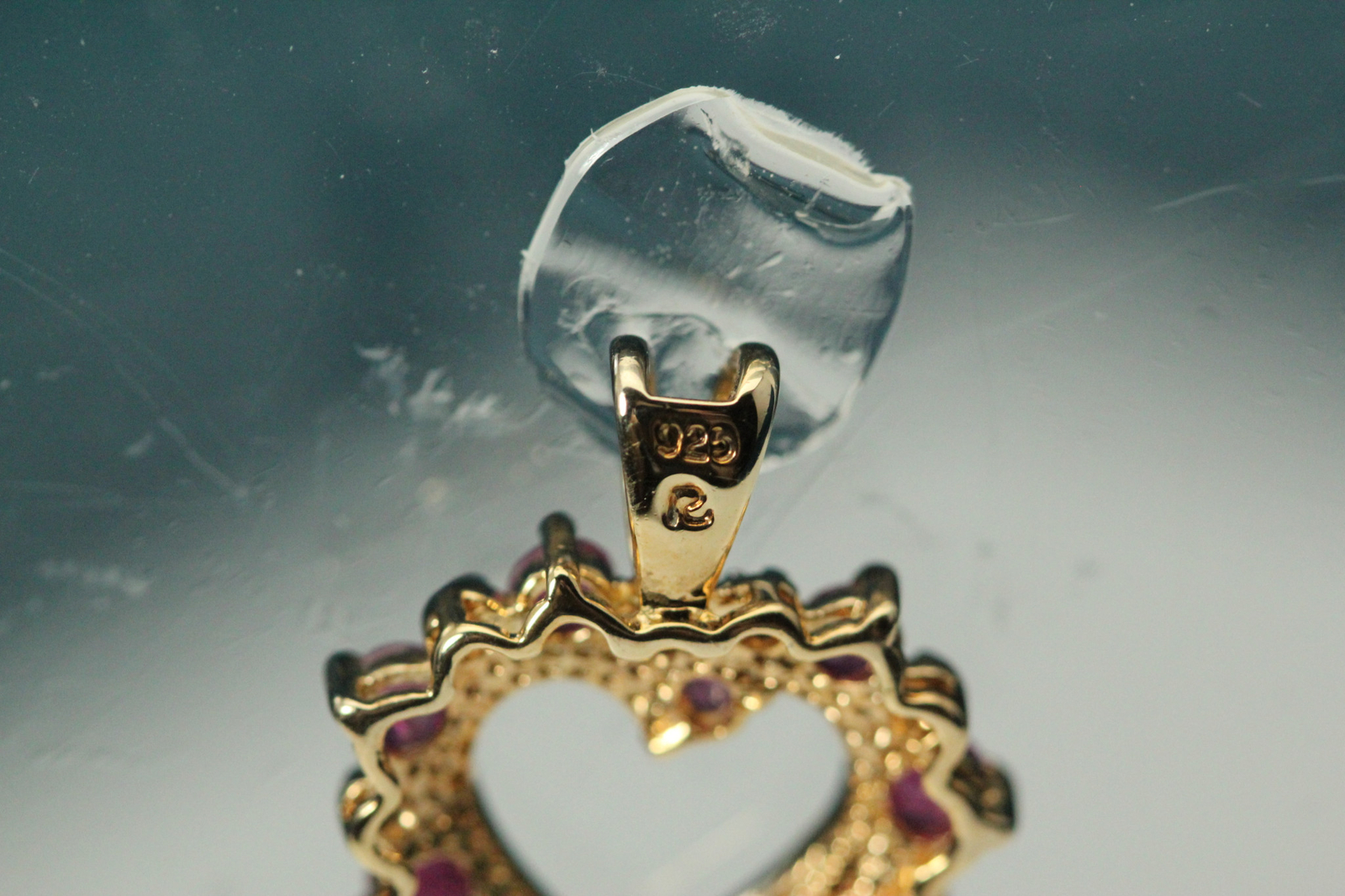 925 Sterling Silver Gold Plated Ruby Heart Pendant 2.3 Grams (PEN8821)