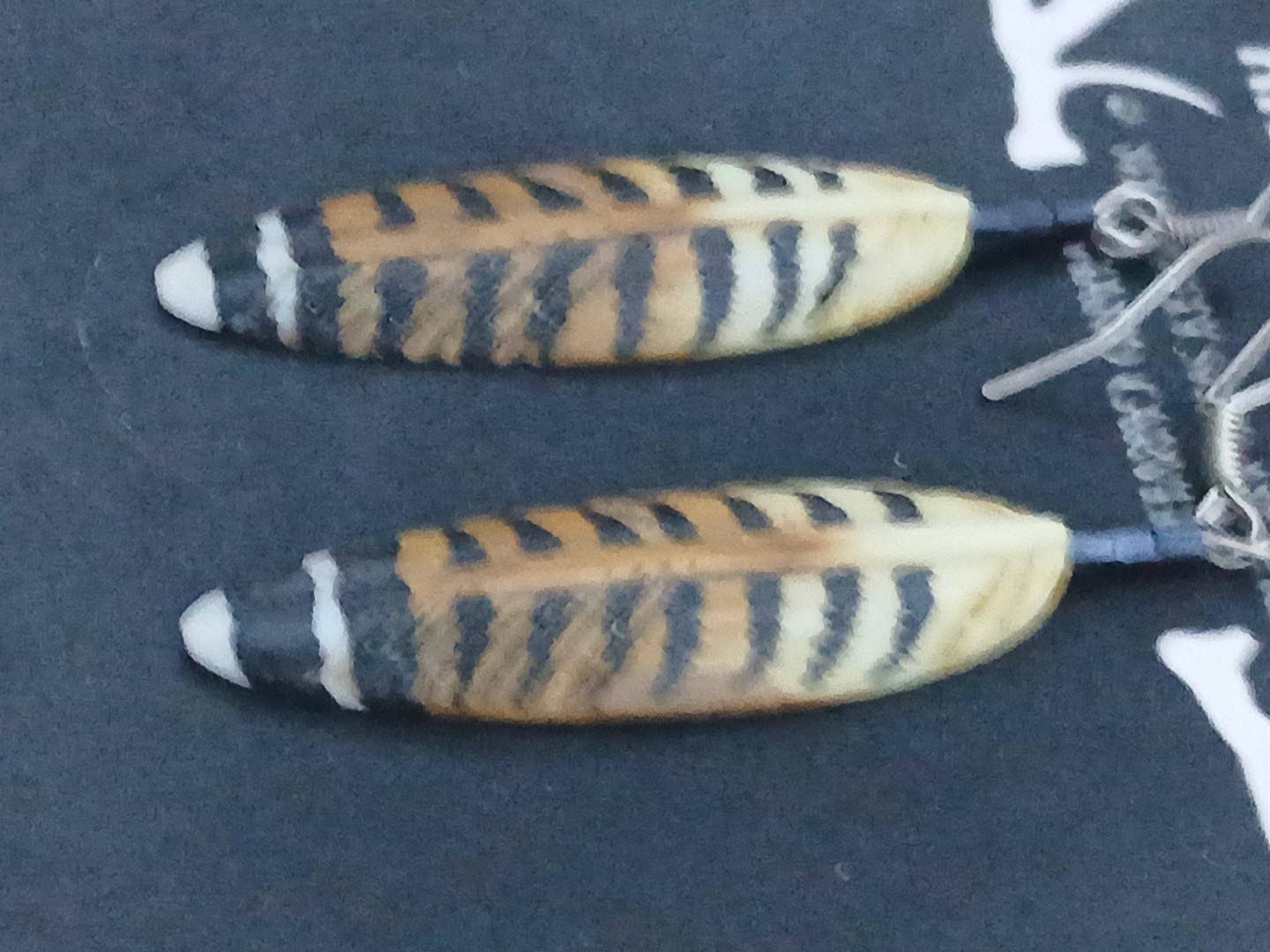 HANDMADE CARVED WATER BUFFALO BONE FEATHER EARRINGS ALASKA BONEYARD COLLECTION