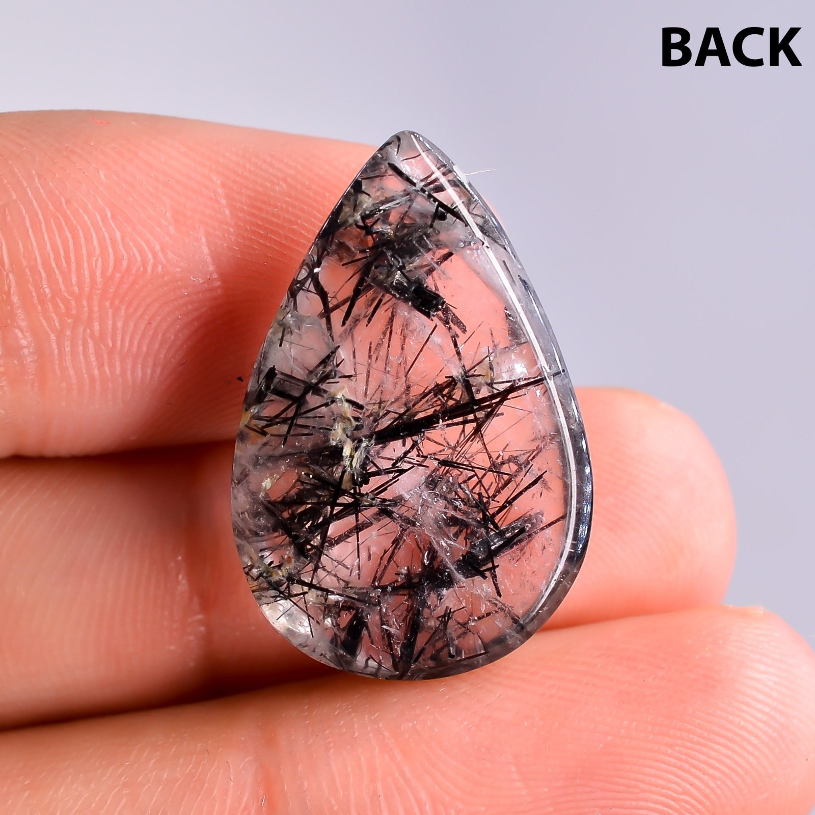 Black Rutilated Quartz Cabochon, Loose Gemstone Size 16.5 Ct.