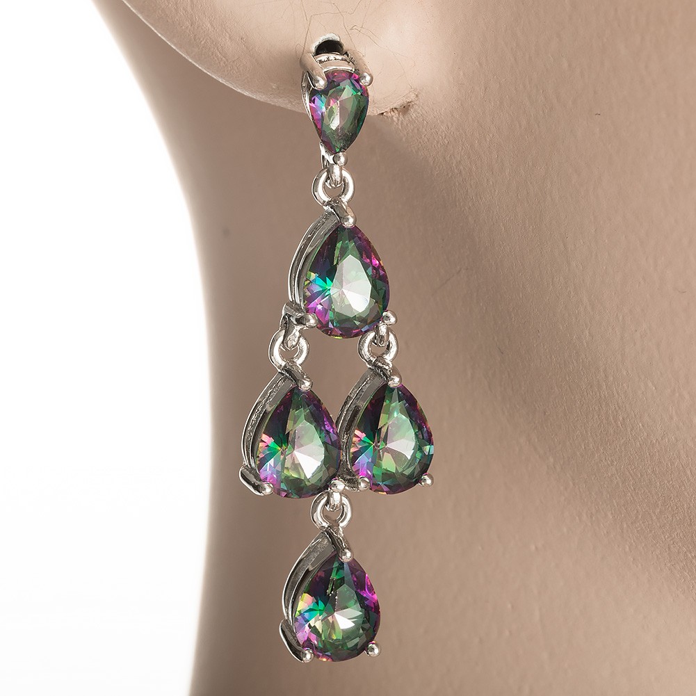 Multi Pear Rainbow Mystic Topaz Silver Jewelry Drop Pierced Earrings