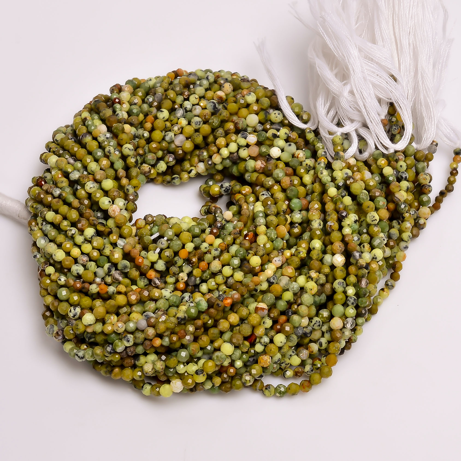 100% Natural Green Opal Gemstone Round Faceted Beads 3X3 mm Strand 13″ EB-221