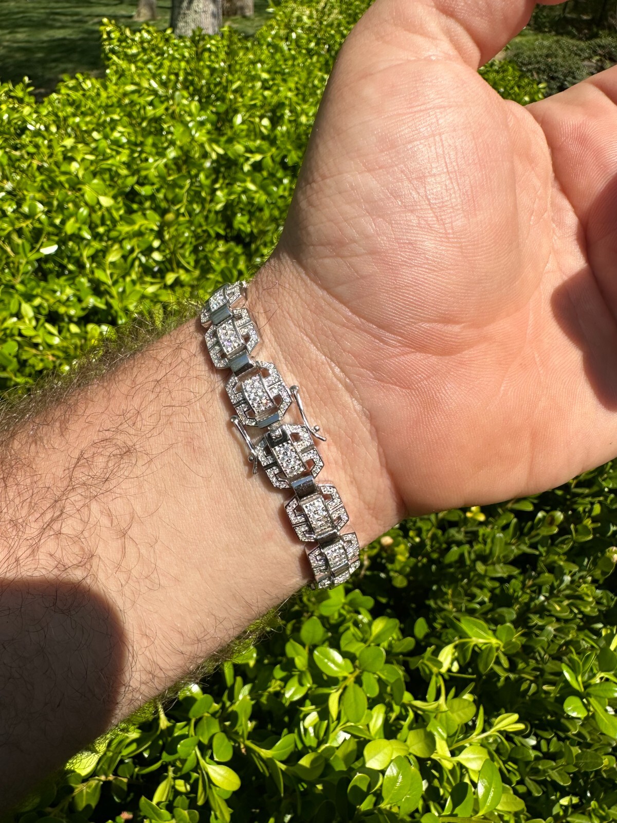Men’s Moissanite Custom Link Real 925 Sterling Silver Bracelet Passes Tester