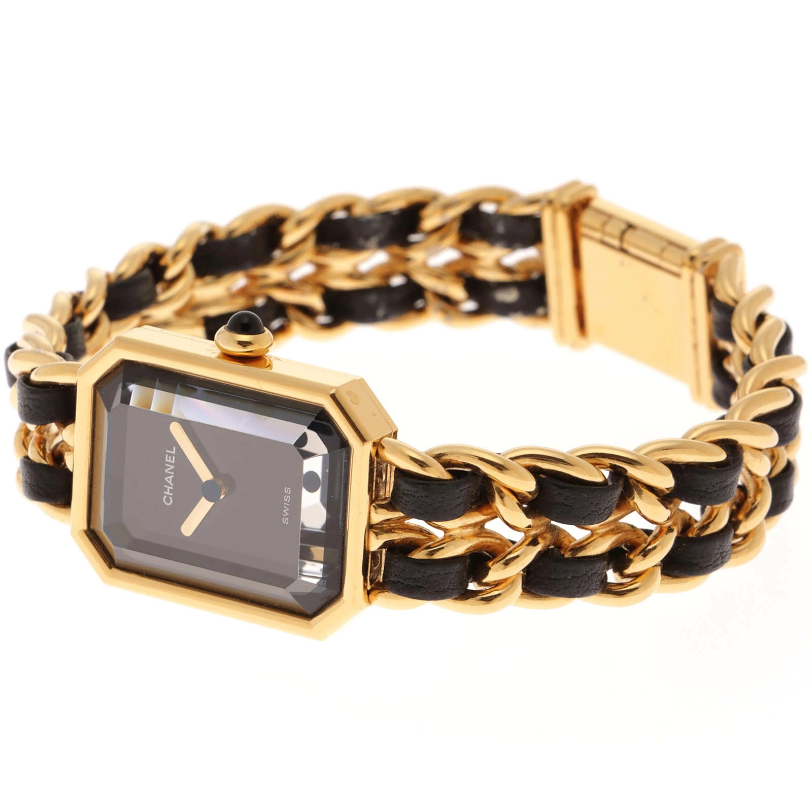 Chanel Première L H0001 Leather / Stainless Steel 20mm Black Dial Quartz #DW2721
