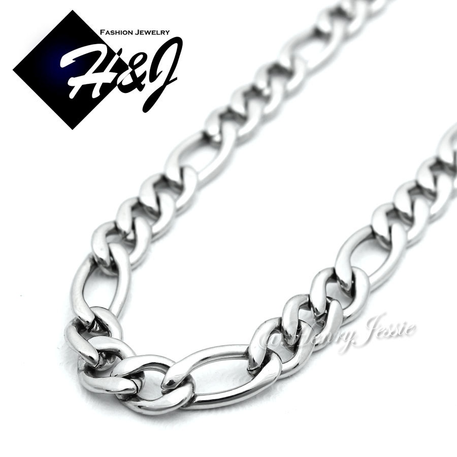 24″MEN’s Stainless Steel 8mm Silver Figaro Link Chain Necklace Bracelet SETS