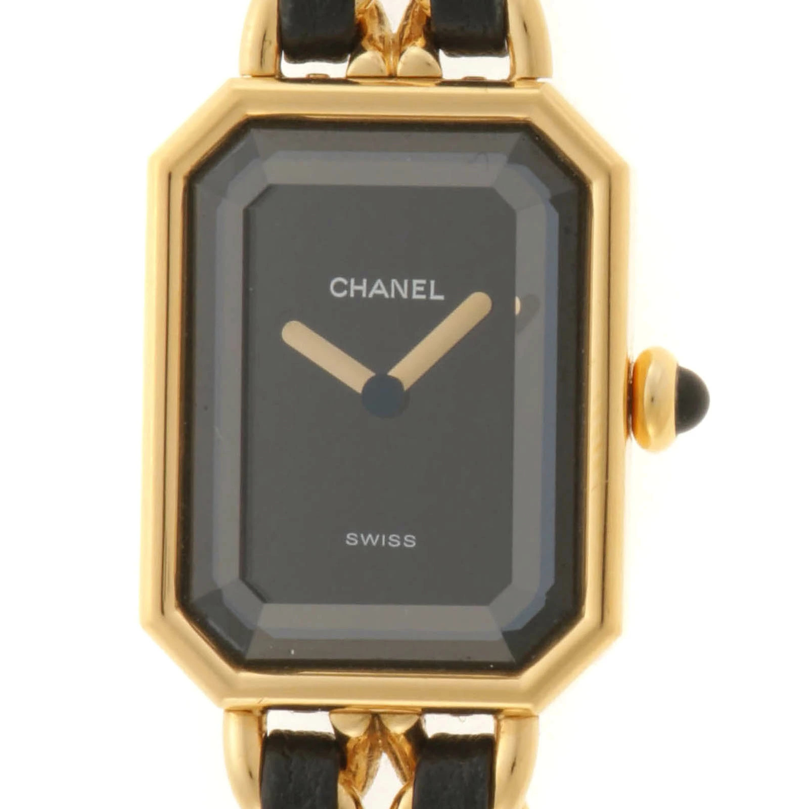 Chanel Première L H0001 Leather / Stainless Steel 20mm Black Dial Quartz #DW2721
