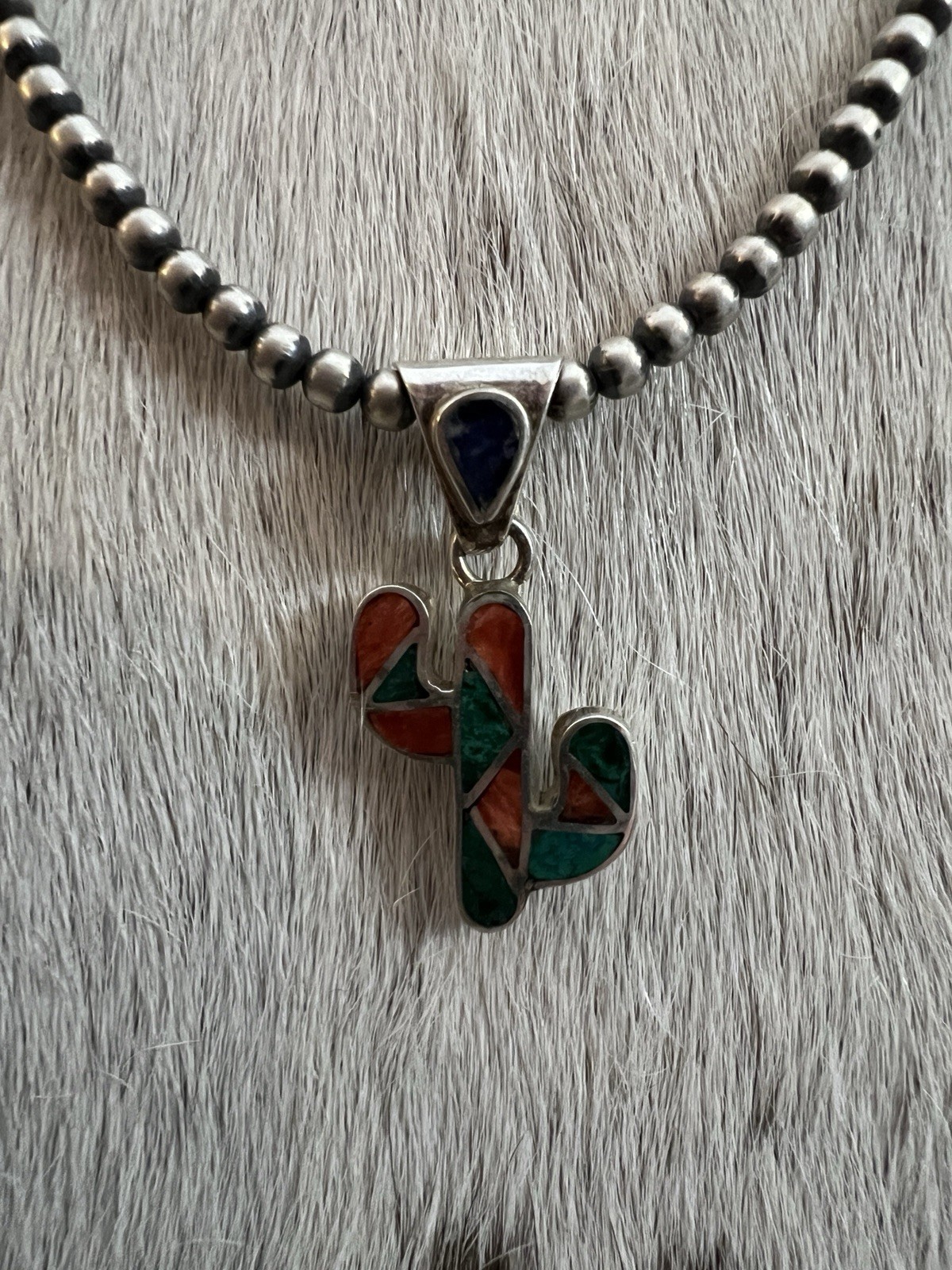 Peruvian Inca Inlaid Spiny Malachite Lapis Saguaro Cactus 950 Pendant