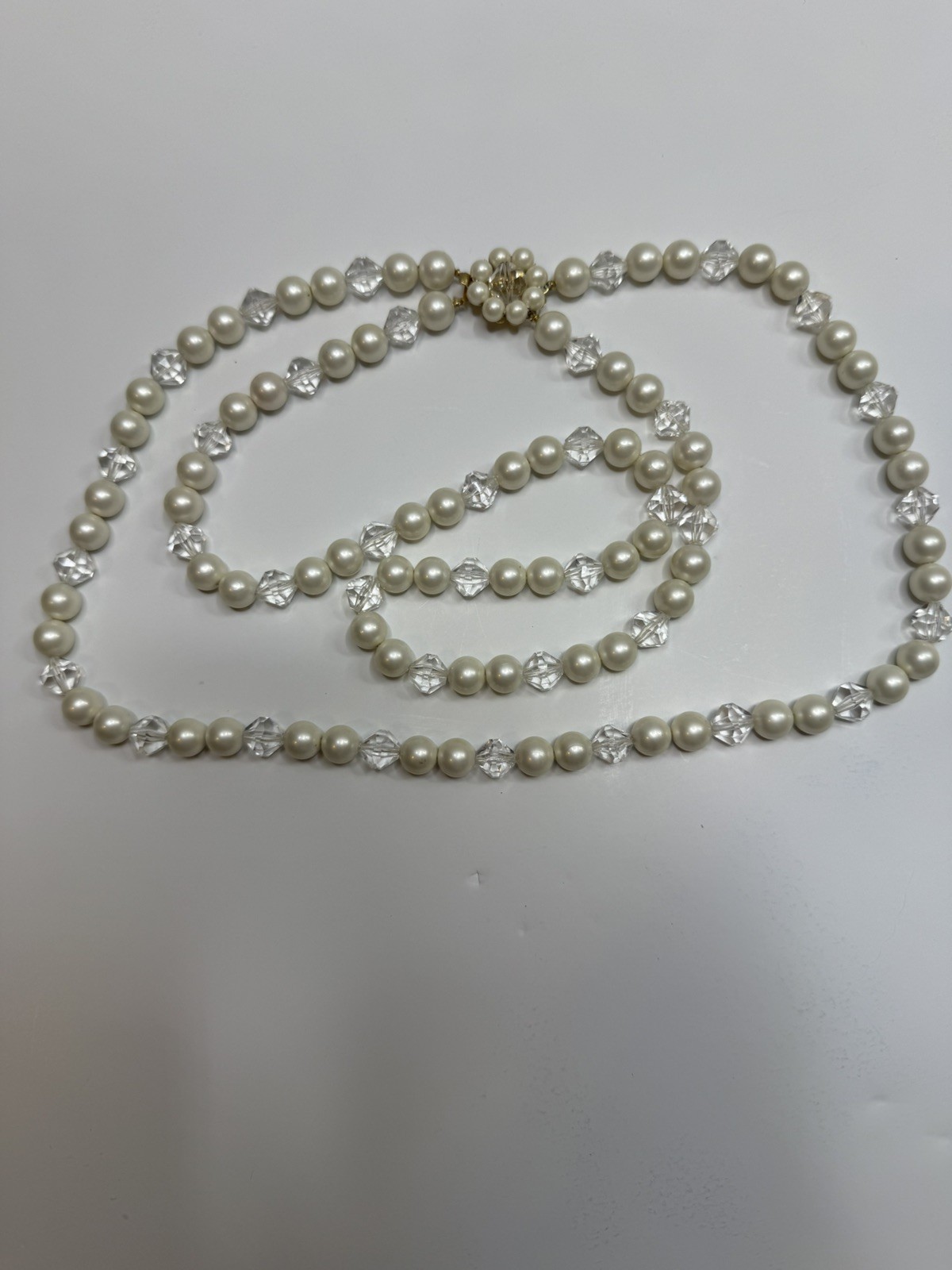 Vintage Marvella Cream Faux Pearl ⚪️Crystal Bead Multi Strand Necklace Marked✨