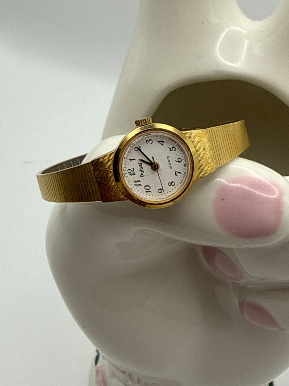 Vintage Pulsar Gold Tone Ladies Dainty Watch with Safety Chain Quartz Untested