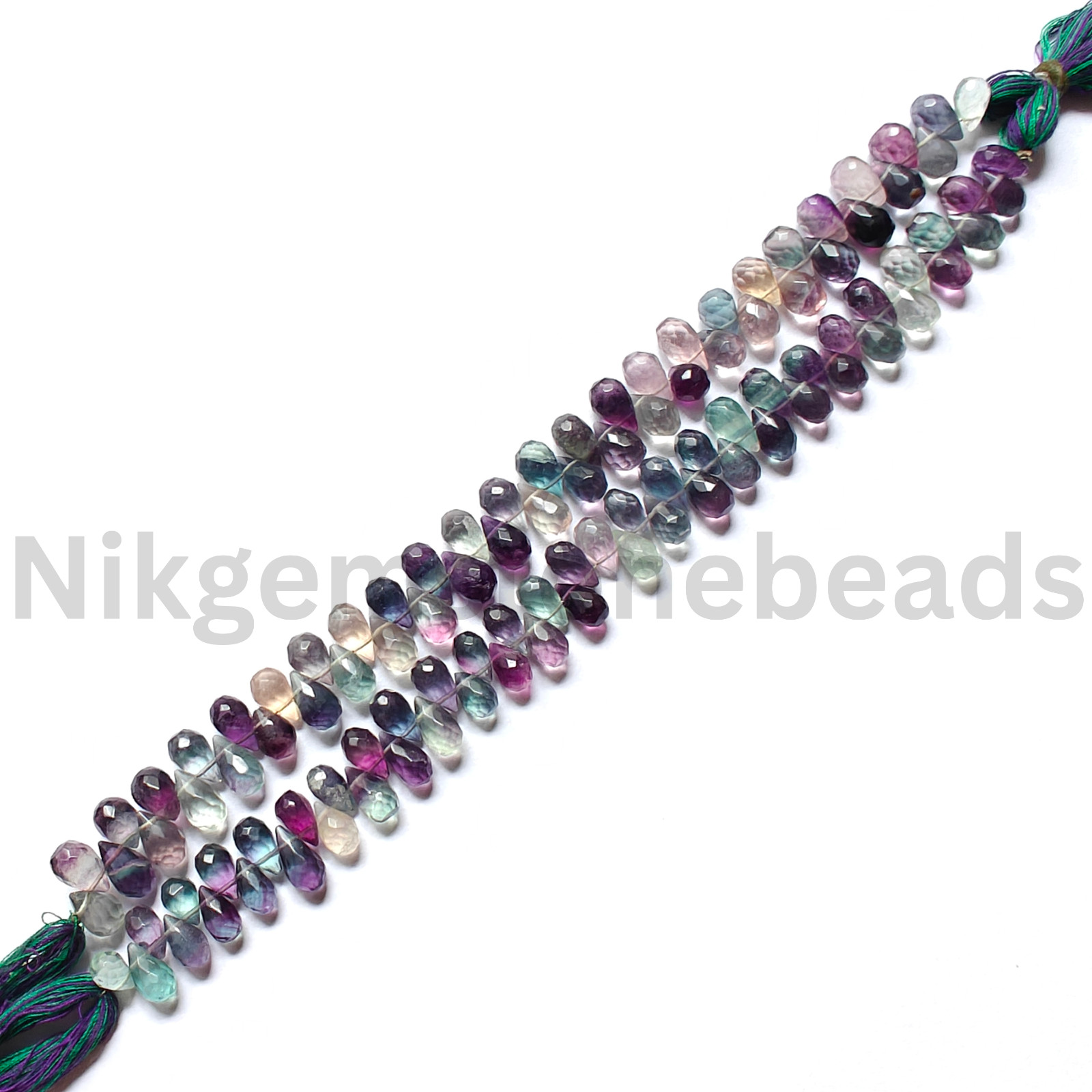 Natural Multi Fluorite Gemstone, Briolette Faceted Drop Cut Beads, 9.00-11.00 MM