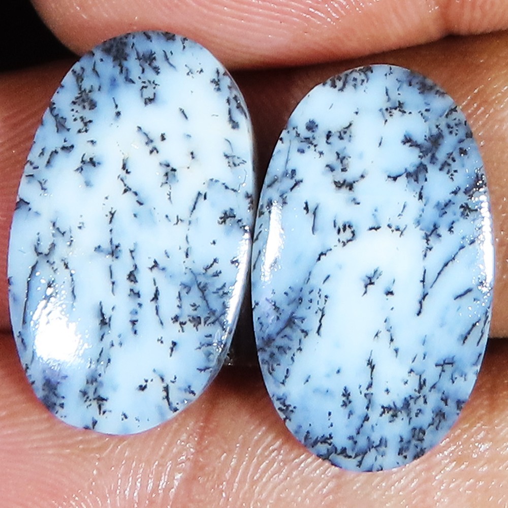 17.95 Cts Dendrite Opal Pair Oval Cabochon Earring Pair Gemstone 13x22x mm tp36