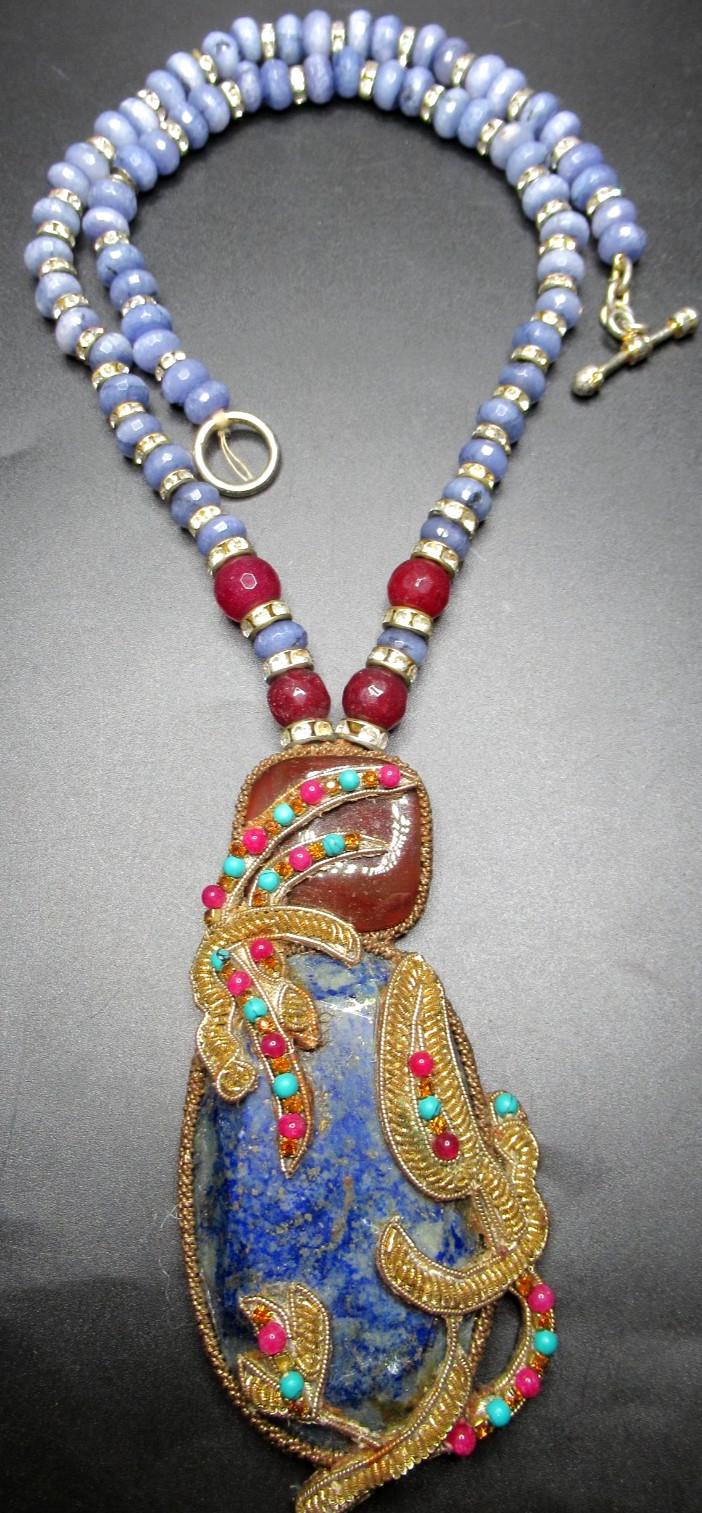 Genuine Gemstone Artisan Necklace In Original SAKS FIFTH AVE Box!