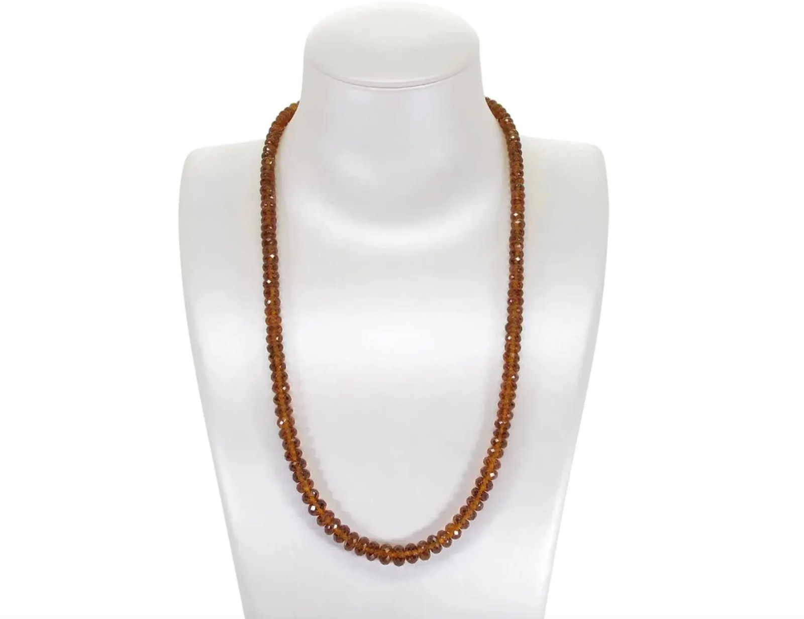 Hessonite Garnet Beaded Necklace 9K Gold Clasp 18″ Inch