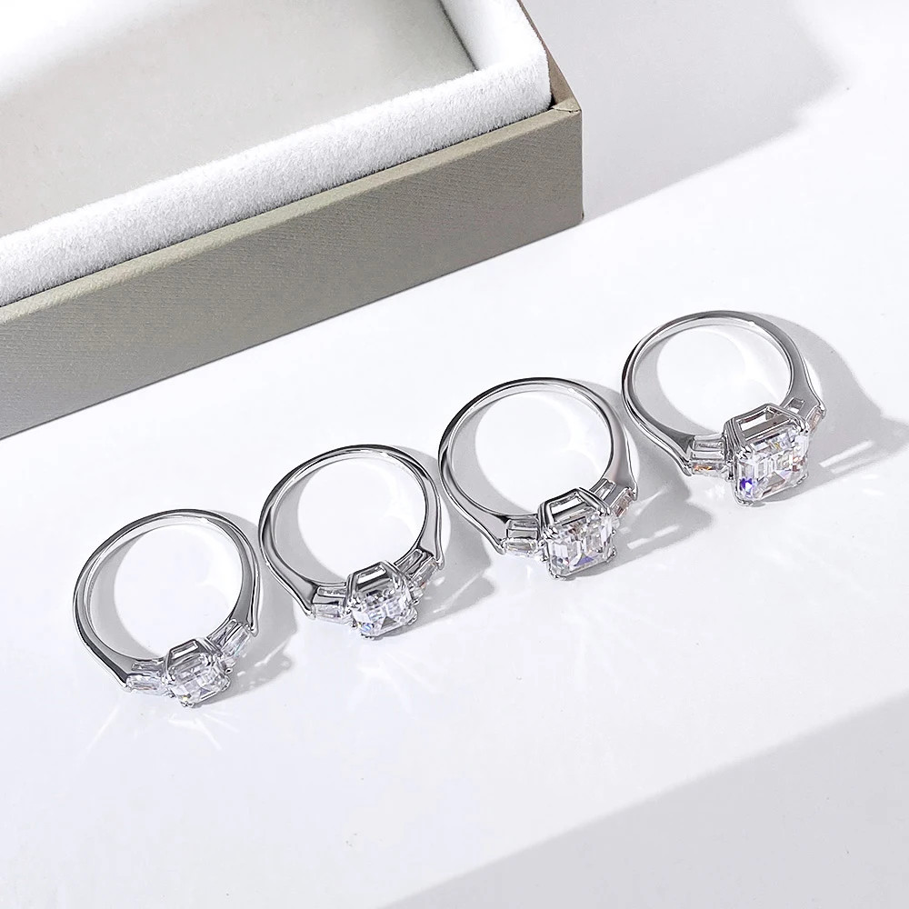 Sterling Silver Wedding Ring Polished Three Stone Style Prong Set Elegant Design