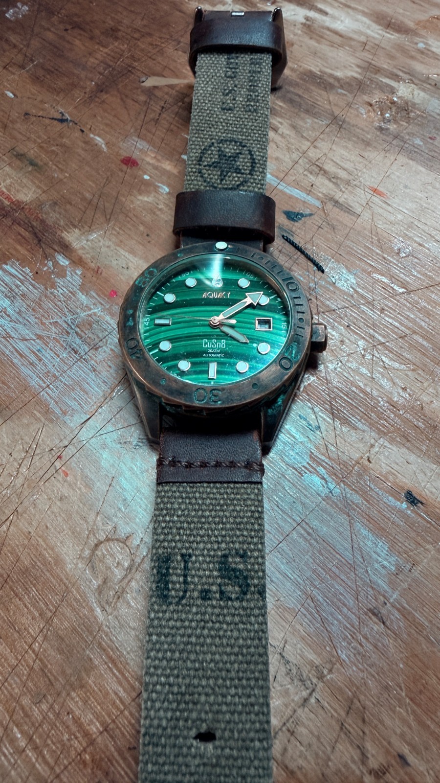 Custom 24 MM Watch Strap US Military Olive Drab Canvas Leather