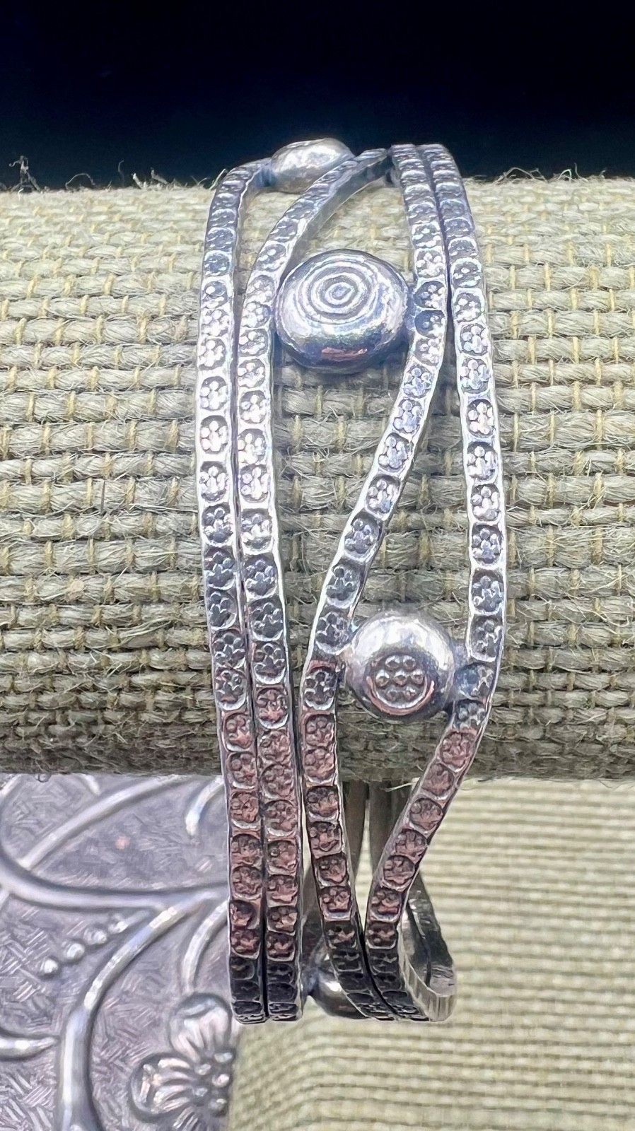 Artisan Sterling Silver Cuff Bracelet .925 Modernist Stamped Wave 26.7g