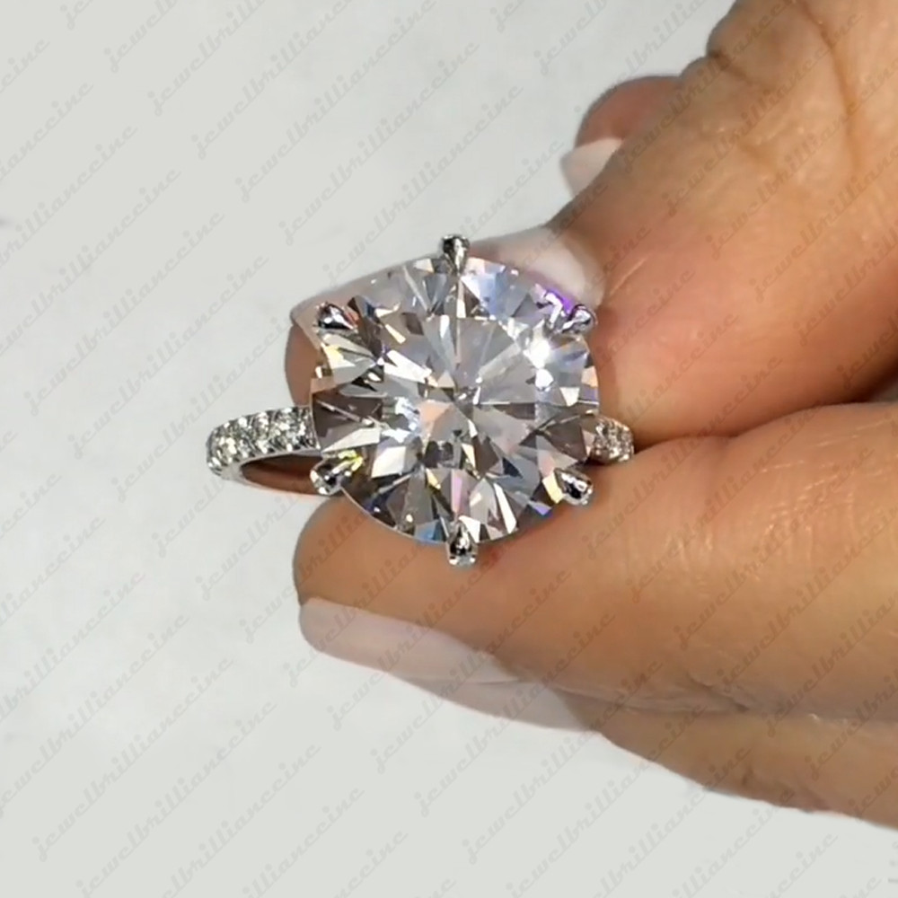 Big 12mm 6Ct Round Brilliant Moissanite Engagement Ring in 14K White Gold Plated
