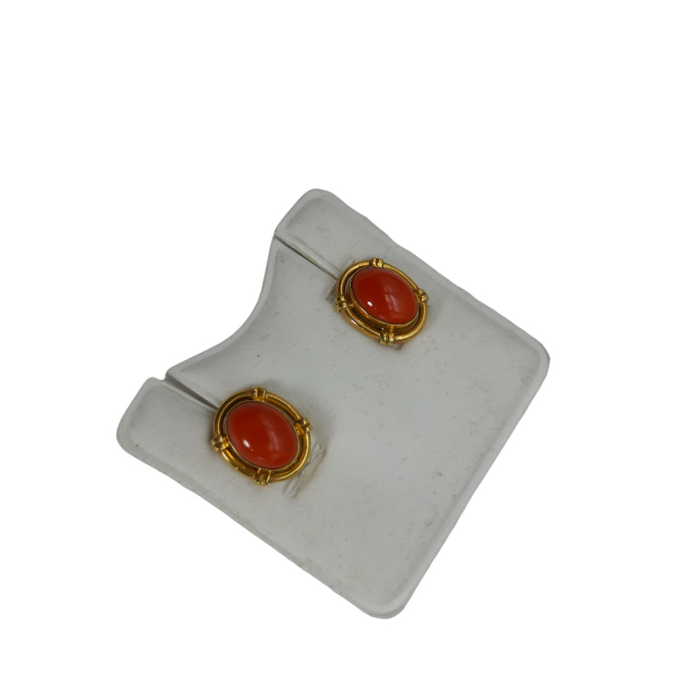 Orecchini Cabochon Corallo, Oro 750, 734E Liverino Basilio