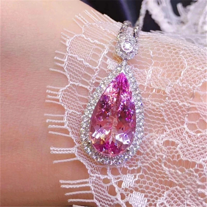 5.70Ct Pear Cut Natural Pink Sapphire & Diamond 14K White Gold Luxury Pendant