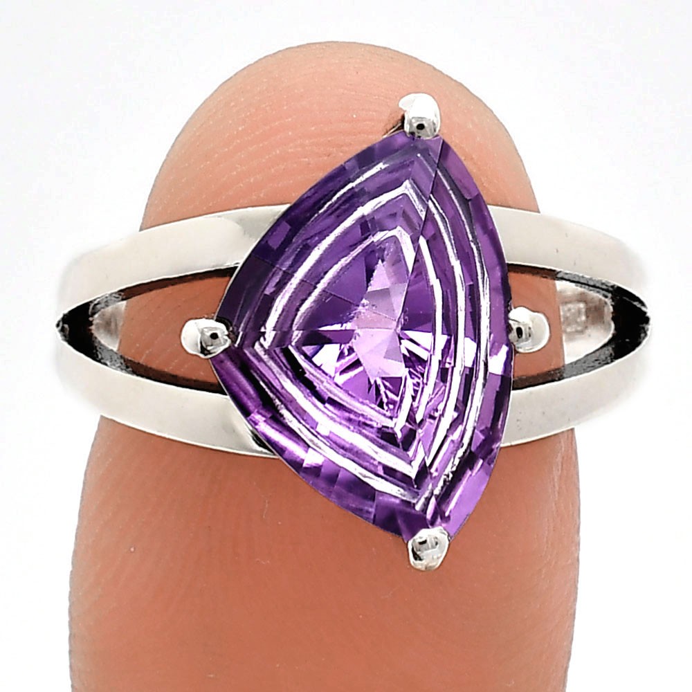 Fancy Cut Natural Amethyst – Brazil 925 Sterling Silver Ring s.9 Jewelry R-1019