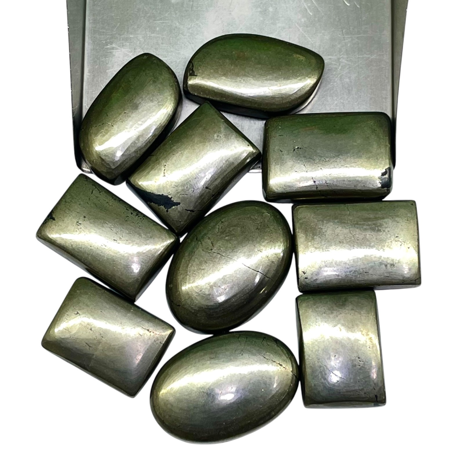 10 Pcs Natural Pyrite Cabochon 20-27mm Loose Golden Metallic Luster Gemstones