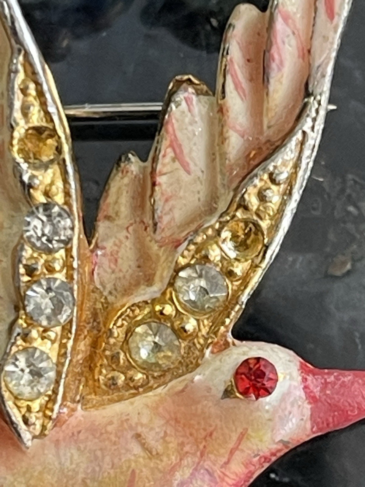 1940s Bird Of Paradise Eden Brooch Pot Metal Enamel Rhinestone Missing 3 Stones