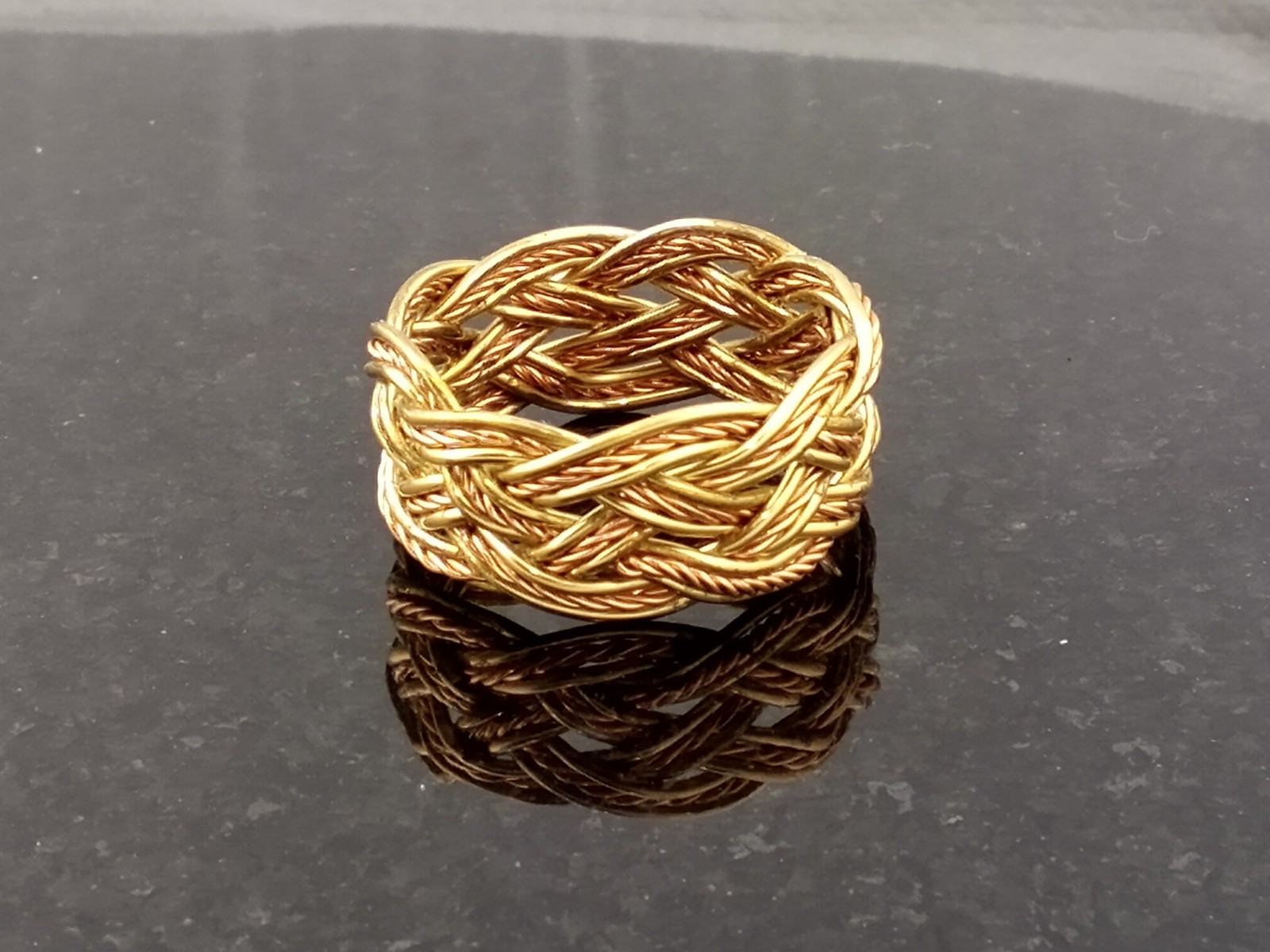 Size 10.5 Brass / Copper Twist 5×8 Turks Head Knot Ring Hand Tied made