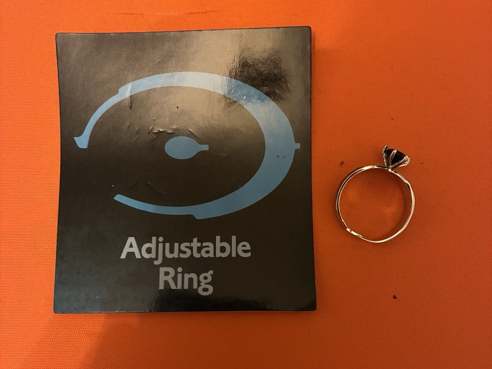 Halo Video Game Adjustable Bow Ring with Blue Round Stone on Silver-Tone Band