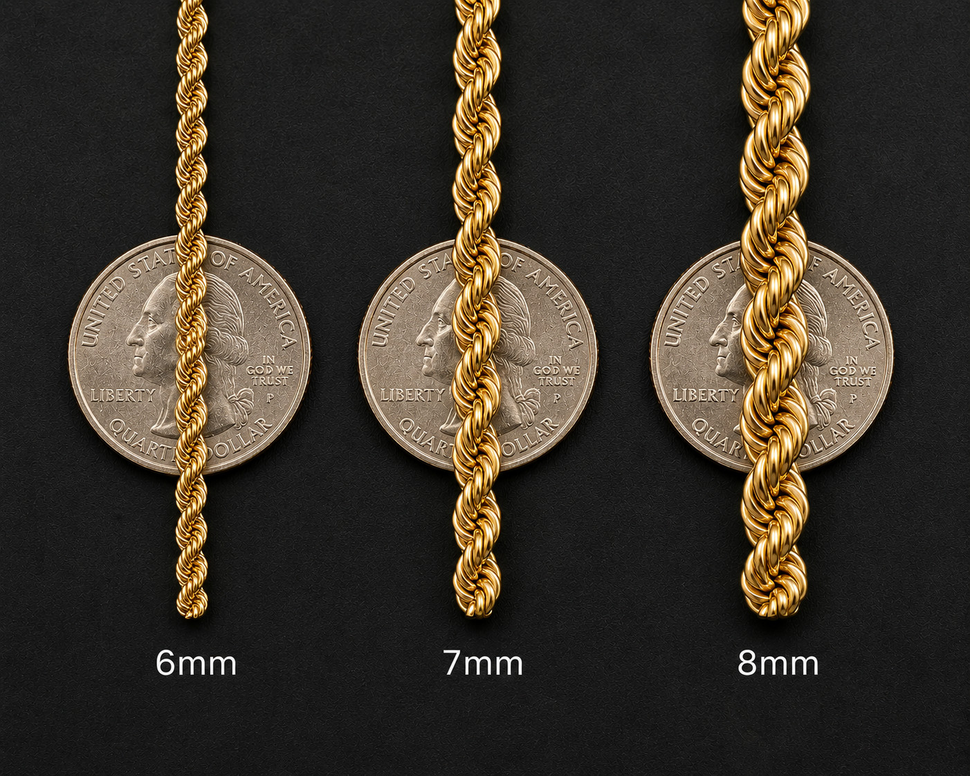 14k Gold plated mens womens rope chains 8mm-6mm 18in-24in chain necklace