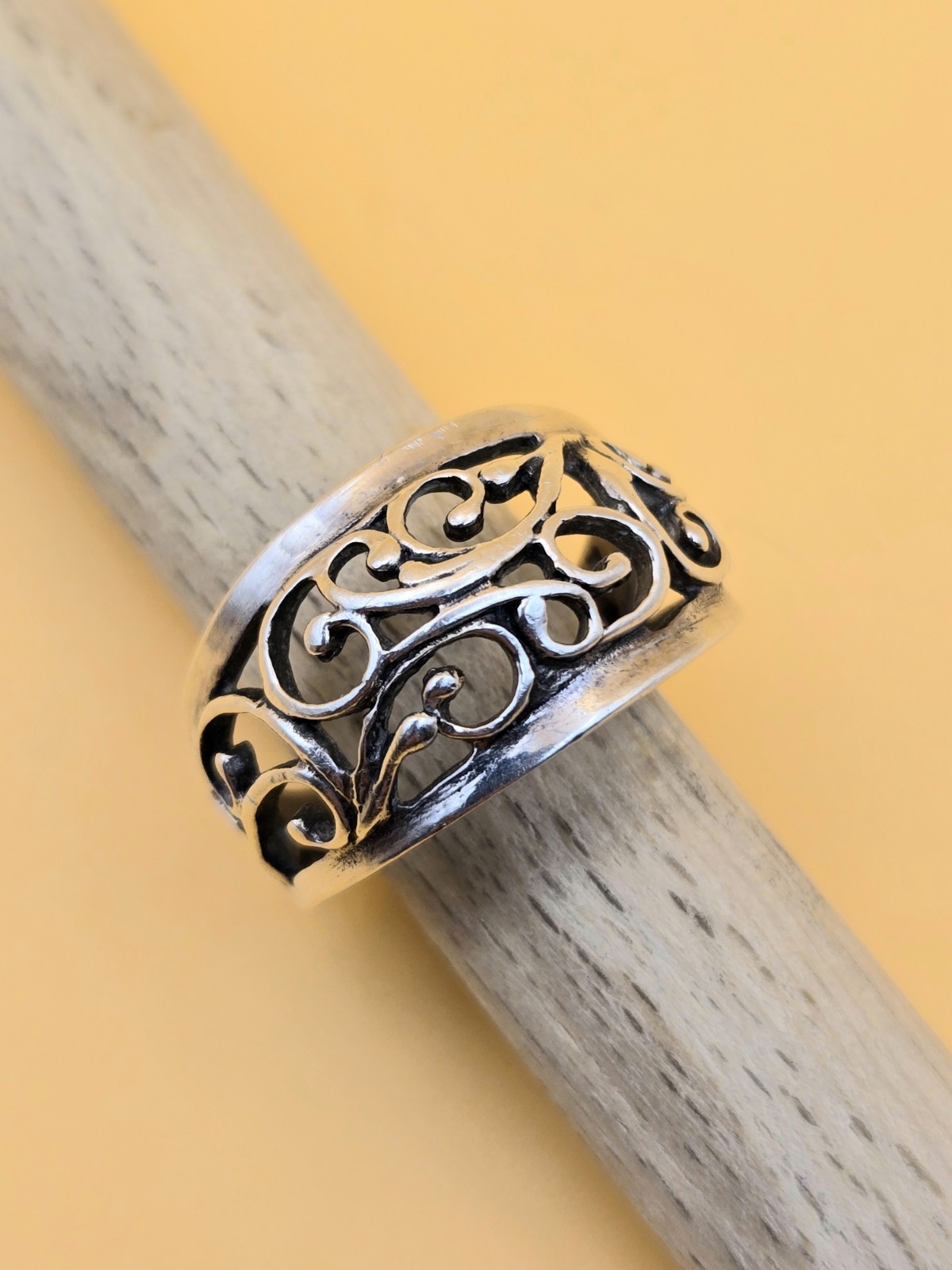 Vintage Sterling Silver Signed Premier Designs Open Filigree Ring Size 7