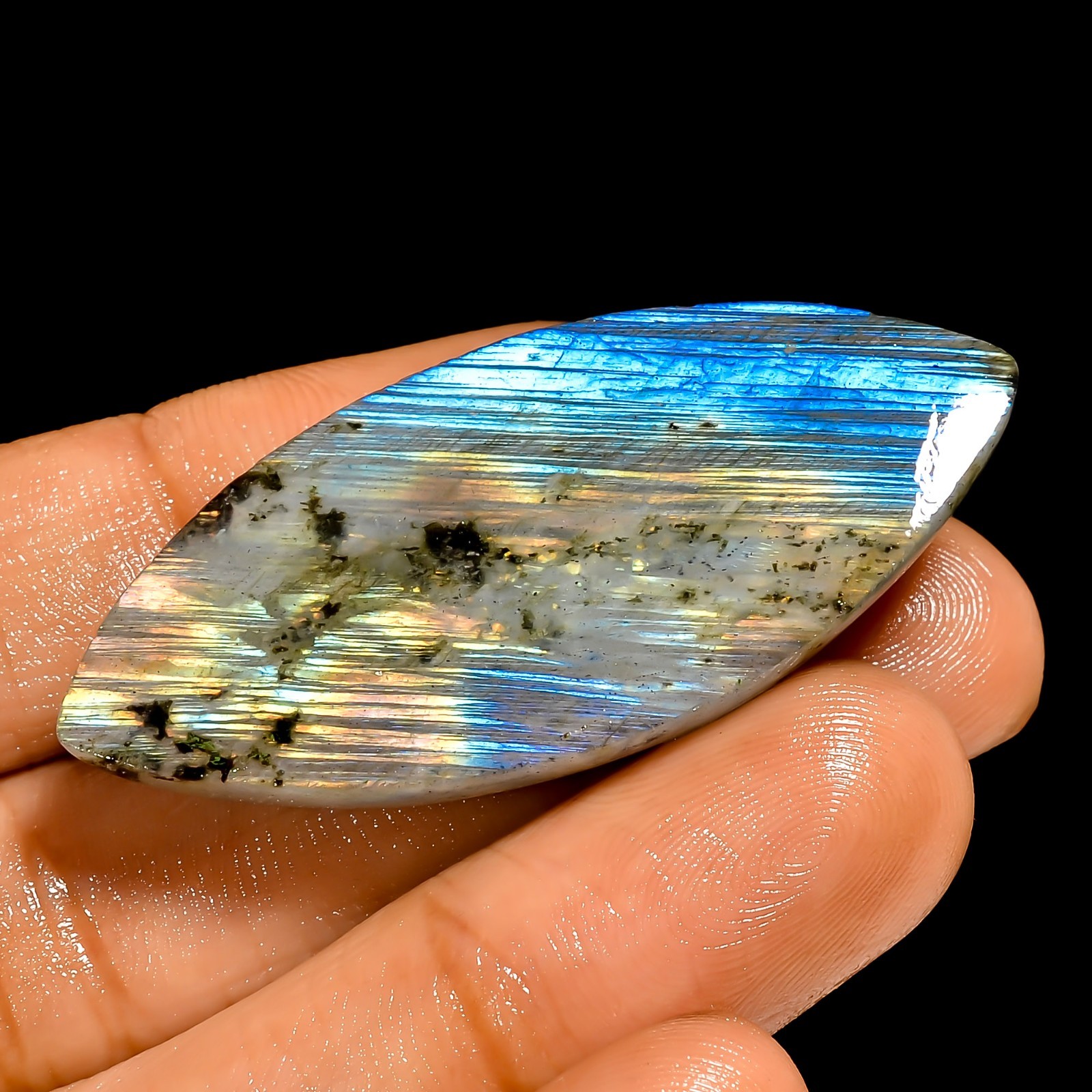 50.5 Ct Natural Labradorite Marquiae Shape Cabochon Loose Gemstone 45X20X7 mm