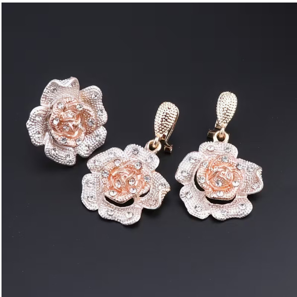 JEWELRY SET-5Pcs Classic Luxury Rhinestone Flower Shape Necklace Set