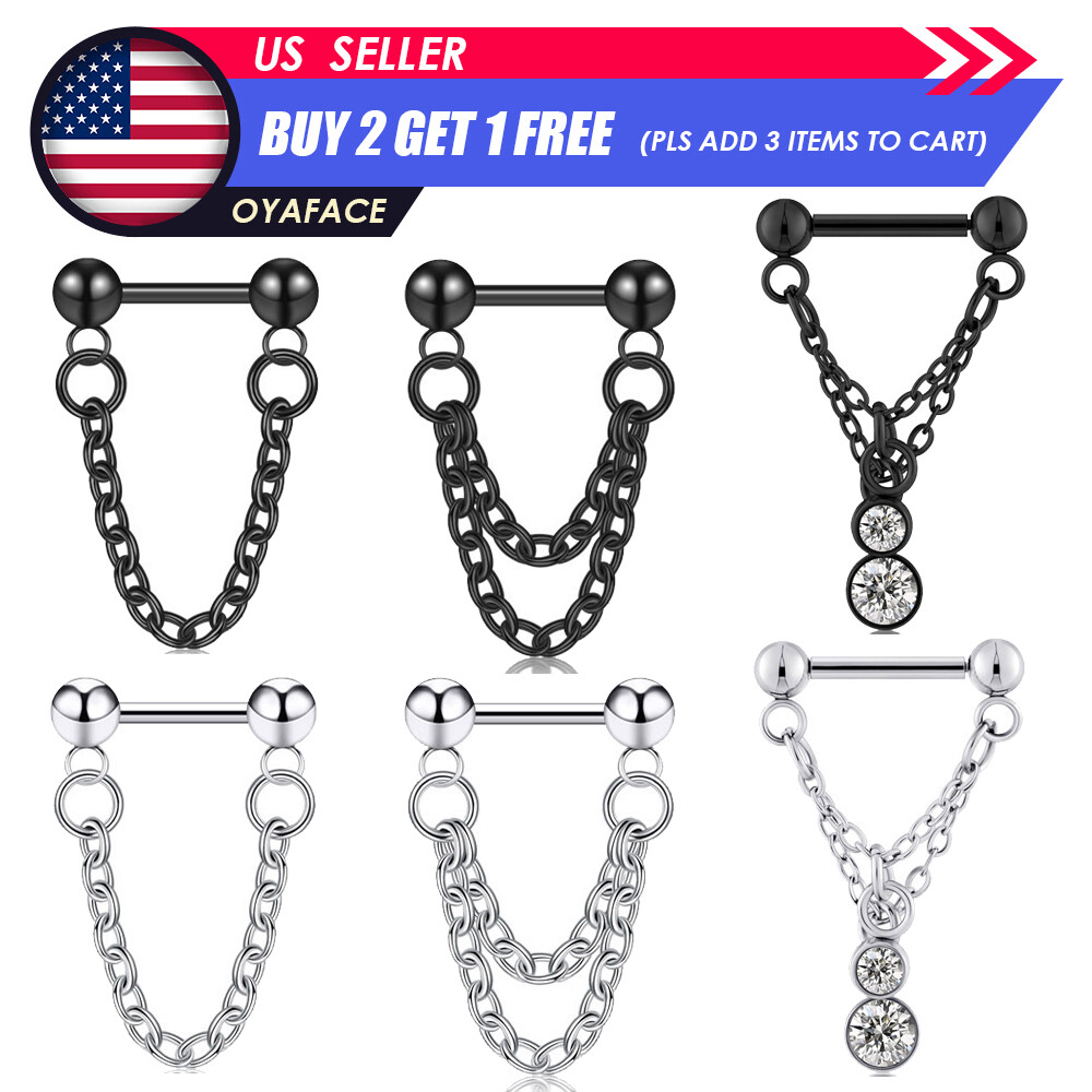 16G Chain Septum Ring Diath Helix Earrings Surgical Steel Dangle Nose Ring Stud