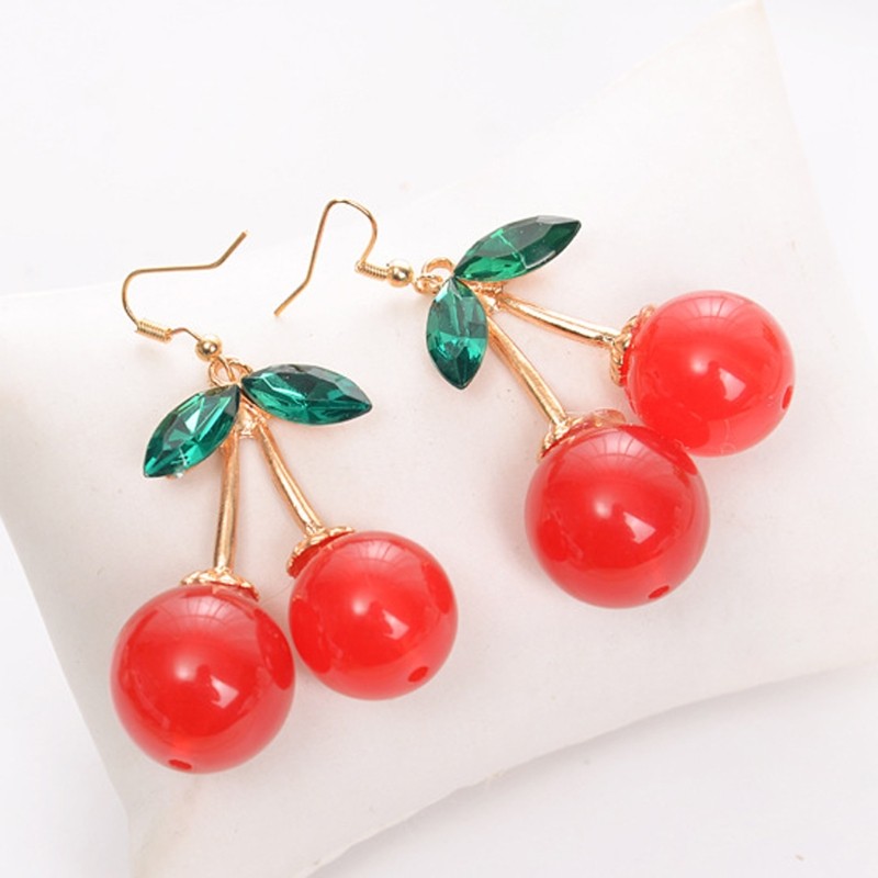 Korean Sweet Fashion Youth Girl Student Fruit Cherry Earrings for Fresh and Simp