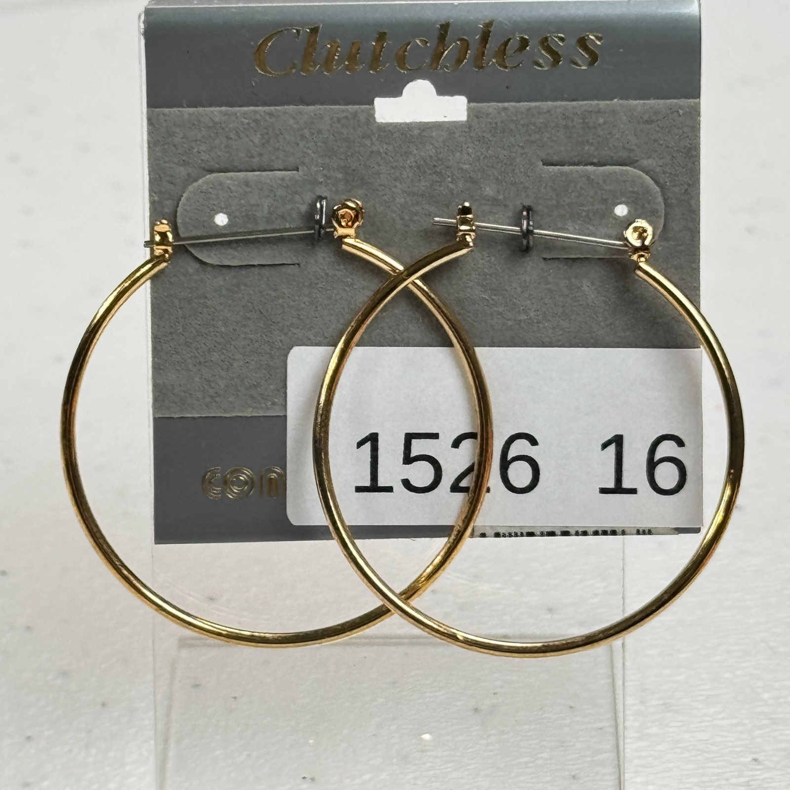 Vintage Pierced Earrings Clutchless Gold Tone Large Thin Round Hoop y2k 90s 2000