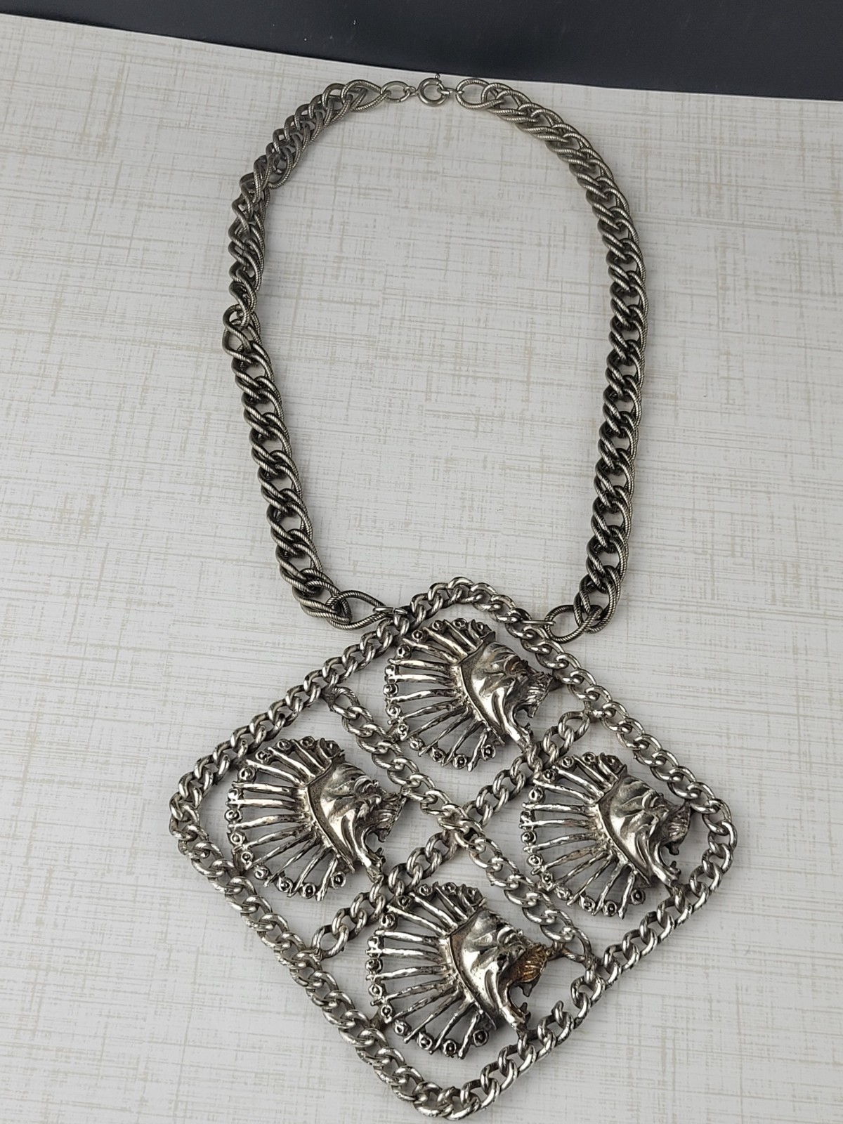 RARE MCM Tortolani Lion Pendant Choker Necklace 17″ EXTRA LARGE PENDANT 5″ READ