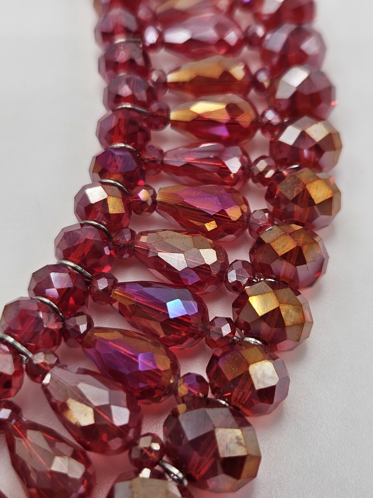 Red Crystal Glass Collar Bib Wide Necklace