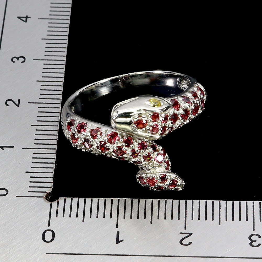 925 Sterling Silver Ring Round Sapphire Rhodolite Gemstone Cobra Jewelry Size 8.