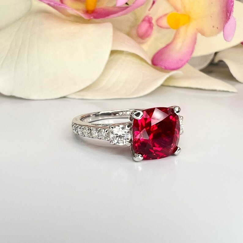 2.50 Ct Cushion Cut Sapphire/Ruby & Diamond Wedding Ring 14K White Gold Size 5
