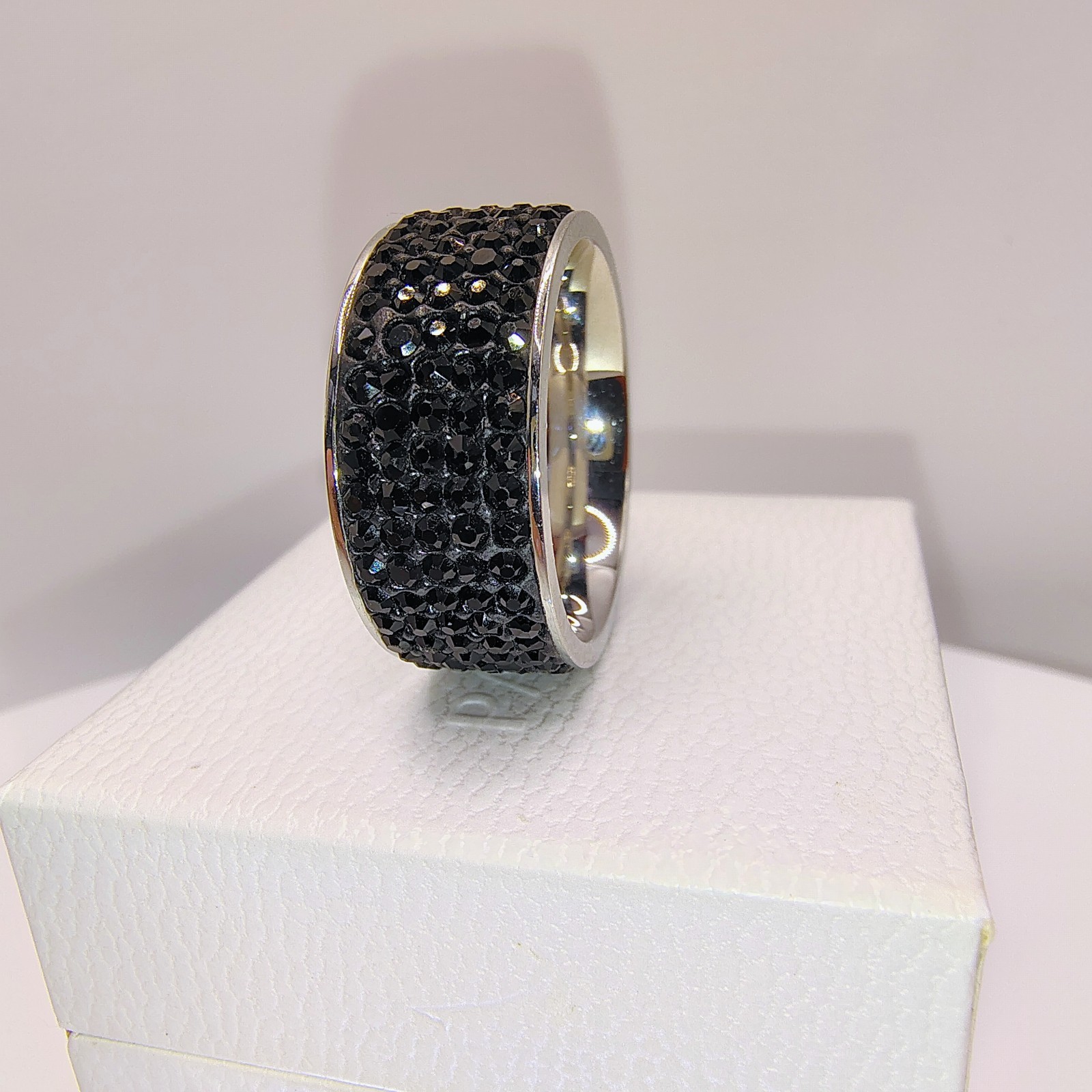Black Crystal Pave Stainless Steel Band Ring Wide Sparkle Fashion Size 10.5