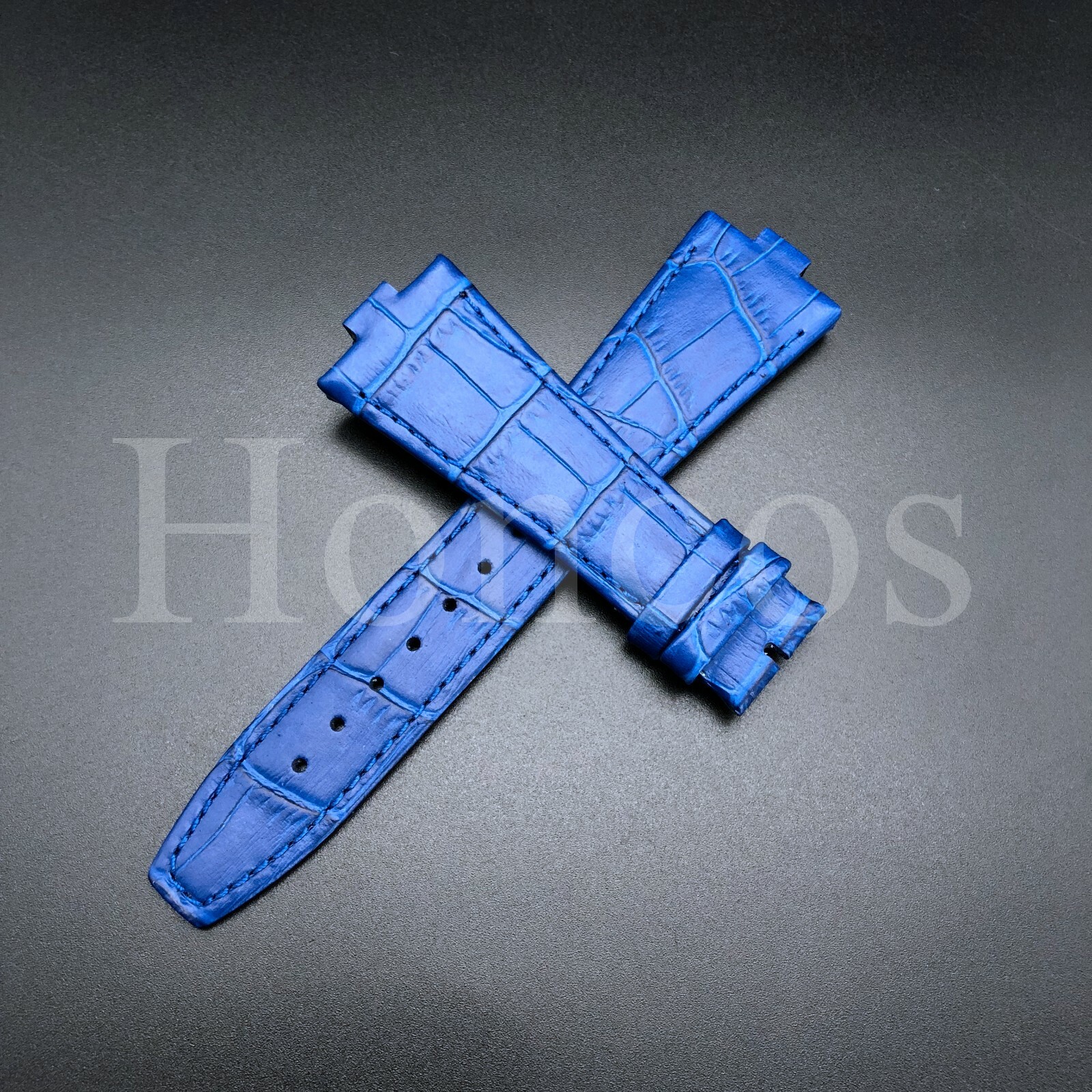 26X18 MM Leather Watch Strap Band Blue Fits For VC Overseas