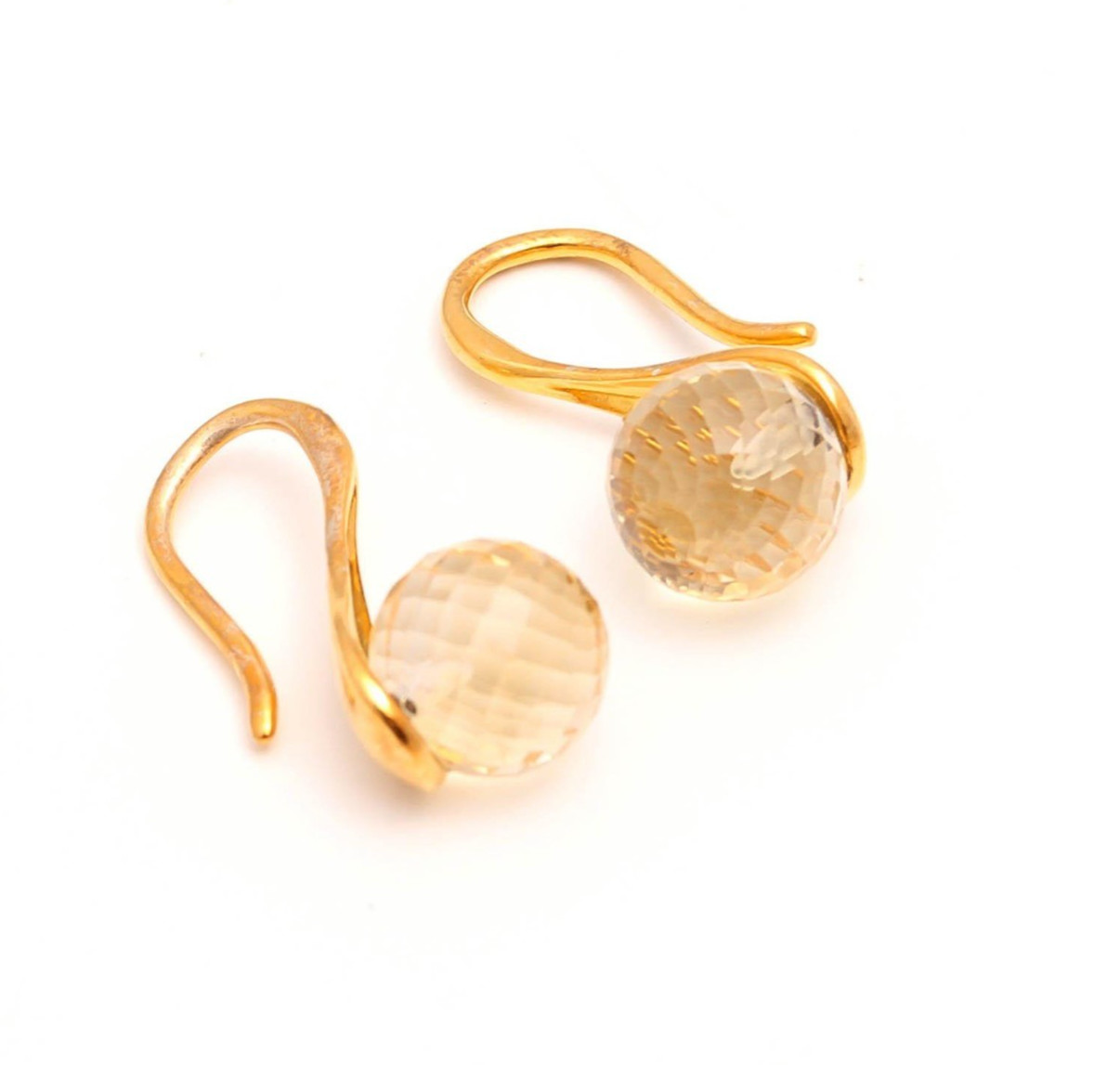 Natural Citrine Quartz Ball Dangle Earring Gold Fill 925 Sterling Silver Jewelry