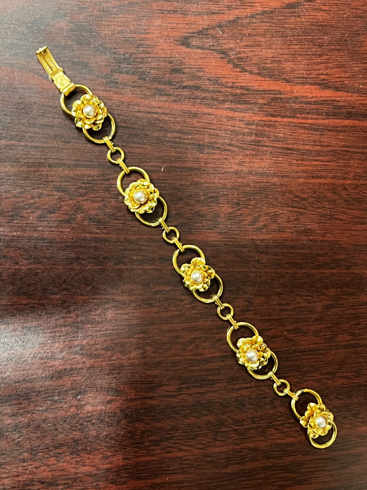Vtg. Yellow Gold Over Sterling Silver Floral Bracelet 6.5″ 14.9 Grams