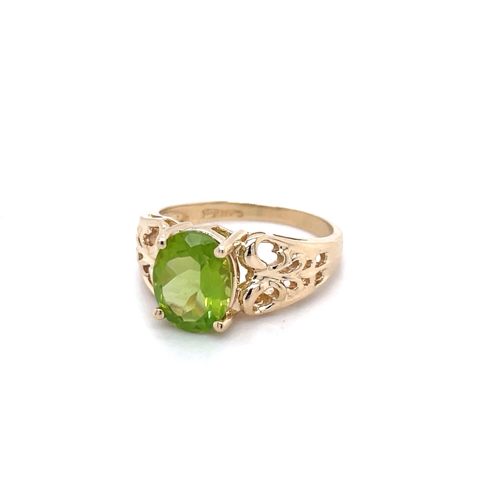 10k Yellow Gold 1.9 Ct Oval Peridot Filigree Ring Size 5 1/4 – 2.4 Grams