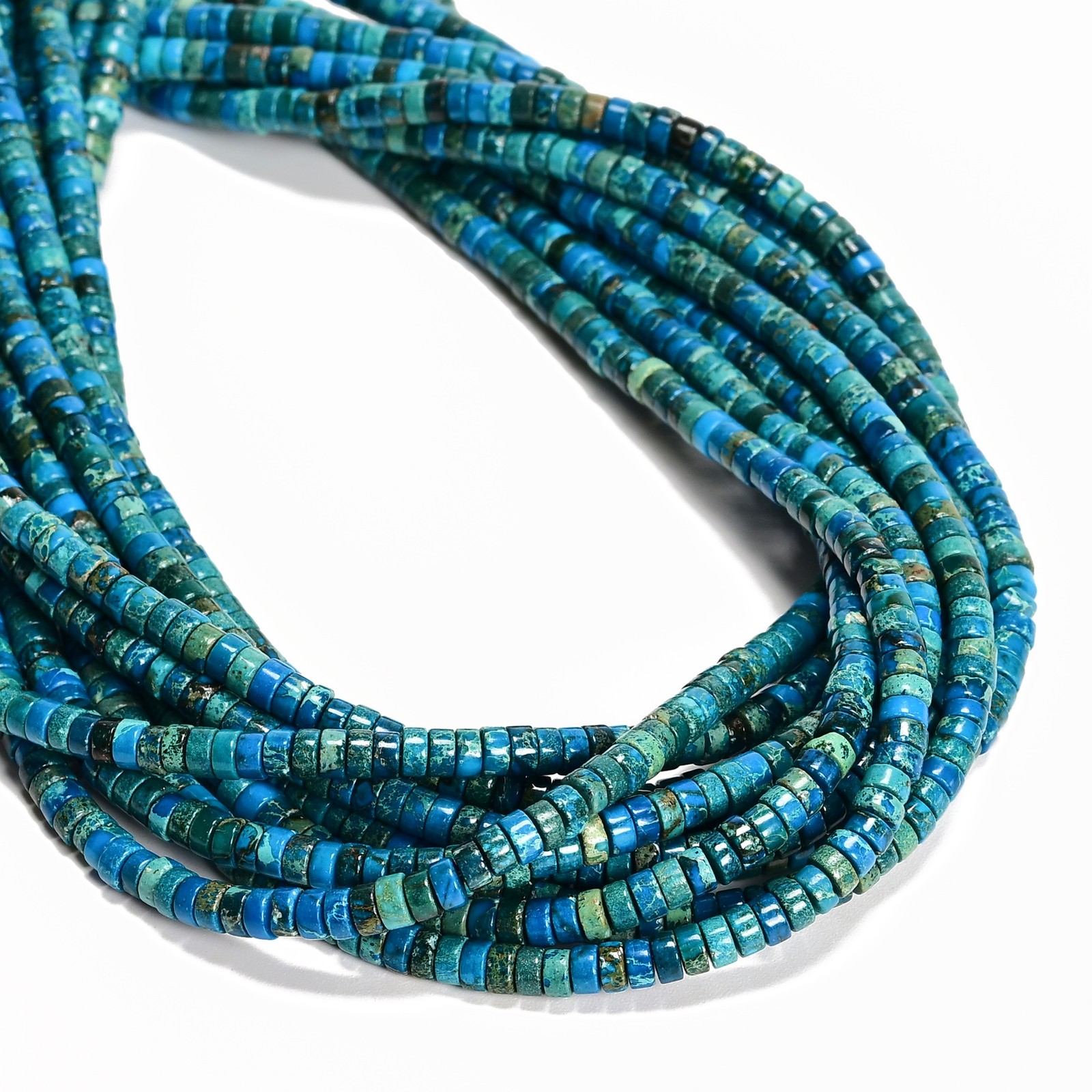 Turquoise Blue Sea Sediment Jasper Heishi Disc Beads Size 2x4mm 15.5” Strand