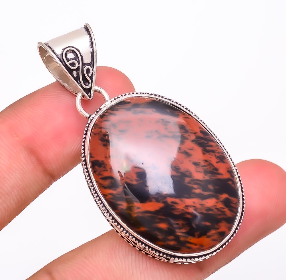 Natural Mahogany Obsidian Gemstone 925 Silver Plated Pendant 2.1″ LP-723