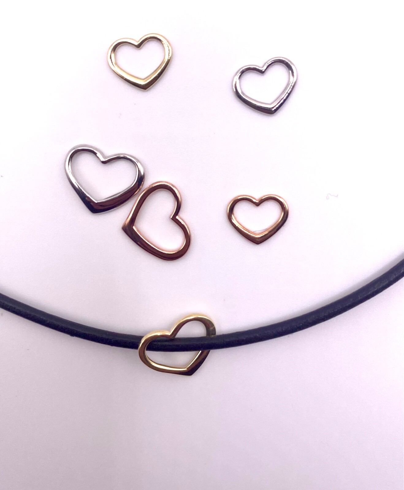14K or 10k Yellow White or Rose Gold 2-D Floating Heart Slides Charm Pendant